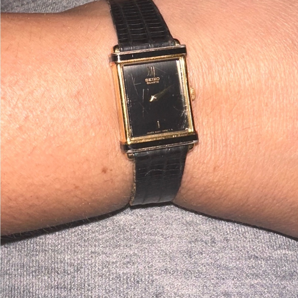 Seiko Women's Watch with Black Strap and Gold Case